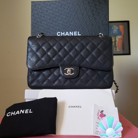 CHANEL Handbags - Chanel jumbo classic double flap black caviar silver hw bag